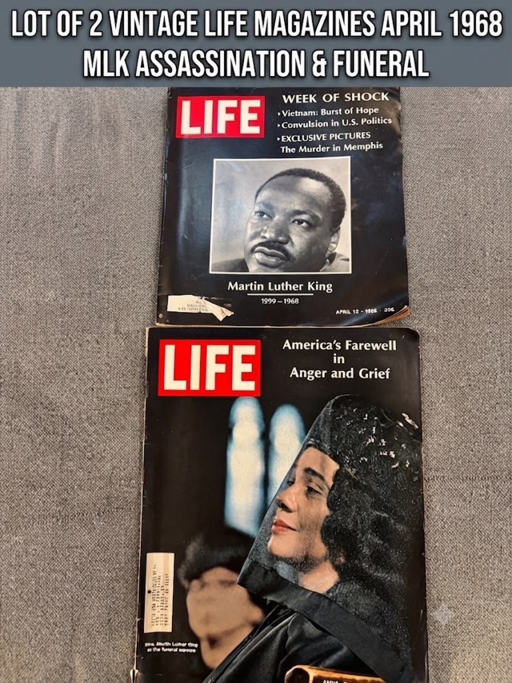 2 VINTAGE LIFE MAGAZINES 1968 MARTIN LUTHER KING JR. MLK ASSASSINATION & FUNERAL